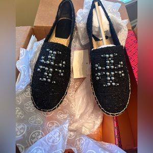 Tory Burch Pearl logo Tweed Espadrille